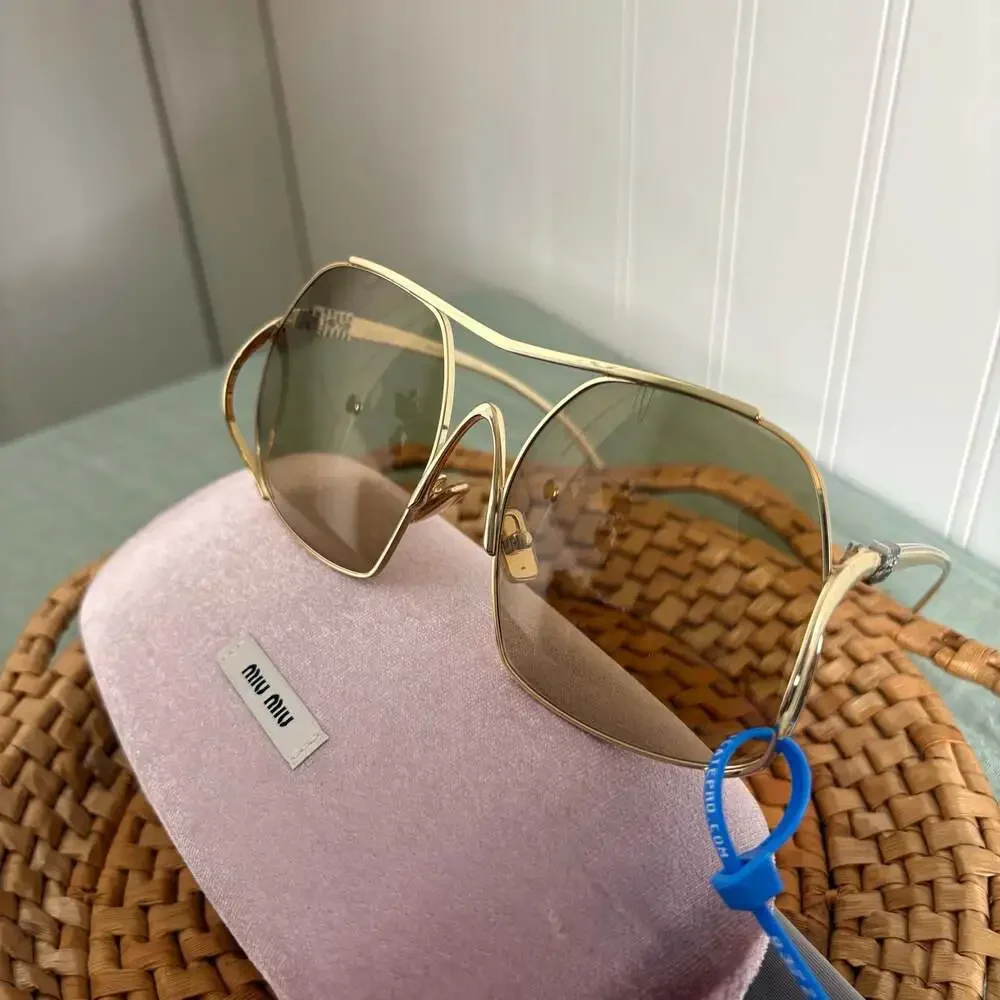 Miu Miu MU A55S Geometric Square Metal Sunglasses in Gold
